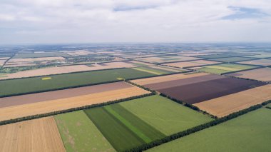 Tarım, bulutlu gökyüzü karşı çeşitli alanlarının havadan görünümü