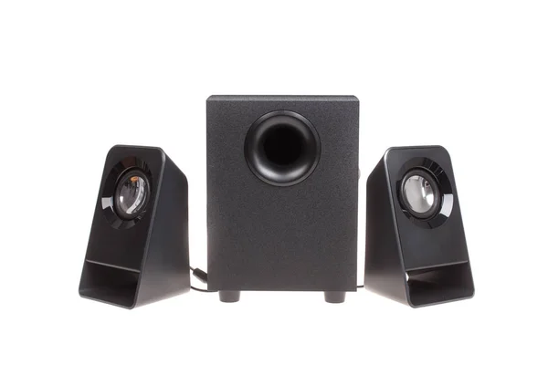 Modern Black Computer Speakers Subwoofer Isolated White — Stock Photo, Image