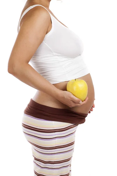 Femme Enceinte Tenant Une Pomme — Photo