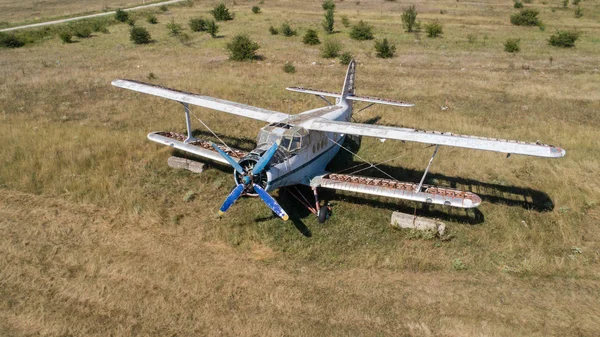 Vieil Avion Abandonné Sur Terrain Vue Dessus — Photo