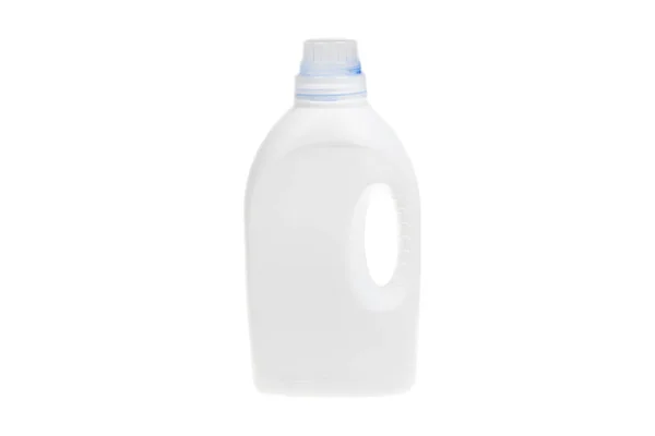 液体洗剤 液体柔軟剤 洗浄剤 漂白剤や生地の軟化剤 白で隔離の白いプラスチック製のボトル — ストック写真