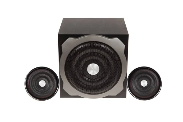 Modern Black Computer Speakers Subwoofer Isolated White — Stock Photo, Image