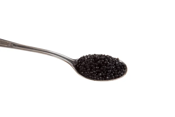 Caviar Negro Cuchara Aislado Sobre Blanco — Foto de Stock