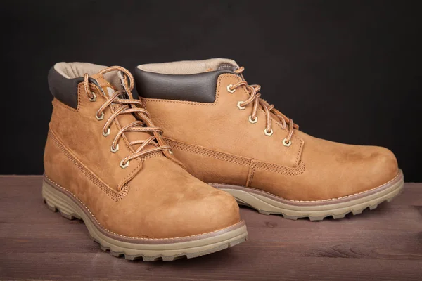 Botas Cuero Marrón Para Hombre Zapatos Invierno Con Estilo — Foto de Stock