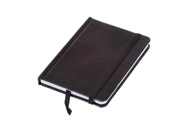 Copertina Pelle Nera Bianca Notebook Isolata Bianco — Foto Stock