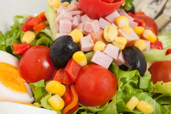 Close Vegetables Salad Ham Eggs — Stock Photo, Image