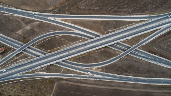 Aerial View Highway Overpass Road Junction Highway Intersection Top View — Stock Photo, Image