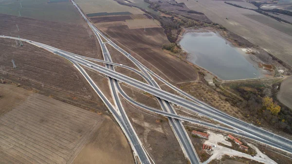 Aerial View Highway Overpass Road Junction Highway Intersection — Stock Photo, Image