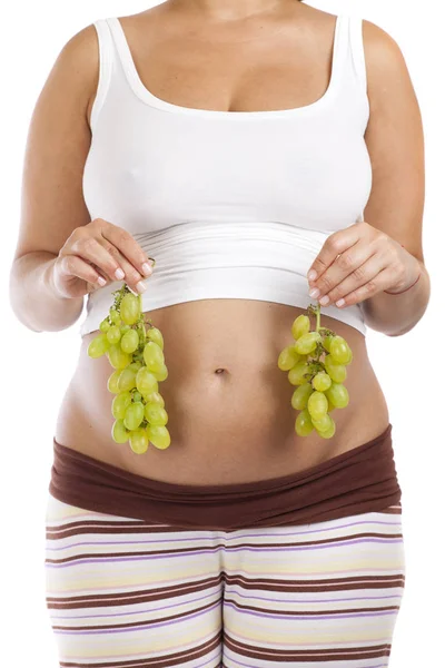 Pregnant Woman Grape White Background — Stock Photo, Image