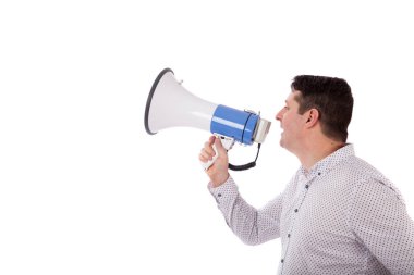 Bir megafon ile bağıran adam. Bir megafon bağıran adam. 