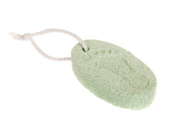 Taş Ponza ayak basmak ve ip, üzerinde beyaz izole. Ayak Bakımı