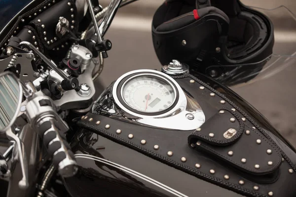 Detail Van Een Custom Motorfiets Focus Snelheidsmeter Vintage Motorfiets Detail — Stockfoto