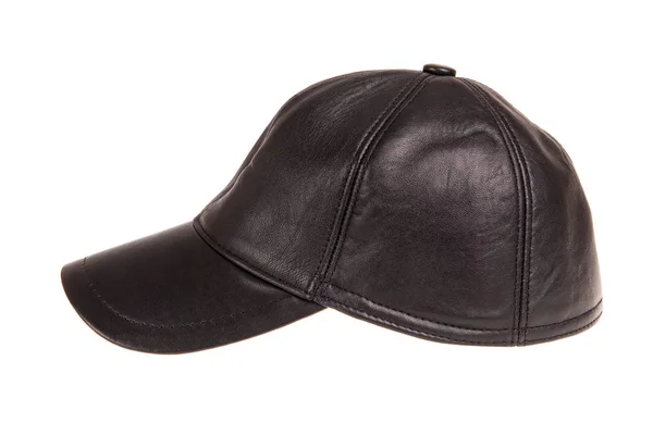 Black leather baseball hat isolated on white — Stock Photo, Image