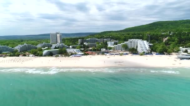 Bulgaristan Albena Kentindeki Plaj Otellerin Havadan Görünüşü Albena Bulgaristan Kuzeydoğusunda — Stok video