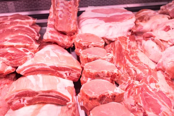 Primo Piano Carne Supermercato Carne Cruda Macelleria — Foto Stock