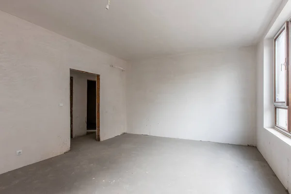 Новая Пустая Комната Стадии Строительства Стены Гипса Новый Дом Бетонные — стоковое фото