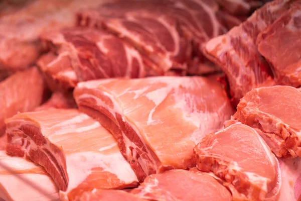 Zamykanie Mięsa Supermarkecie Surowe Mięso Rzeźni — Zdjęcie stockowe