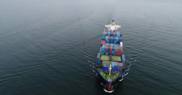 Gran Buque Portacontenedores Mar Vista Aérea Del Buque Portacontenedores Carga — Vídeos de Stock