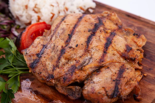 Delicious Grilled Chicken Steak Chopping Board Food Photography — Stock Photo, Image