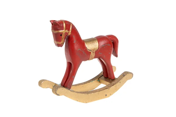 Cavalo Balanço Vintage Vermelho Isolado Branco — Fotografia de Stock