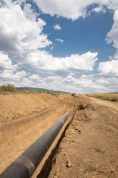 Bau Von Gas Und Ölpipelines Rohre Zusammengeschweißt Eine Große Pipeline — Stockfoto