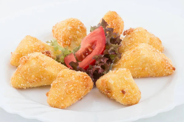 Breaded Fried Cheese White Plate — Stock Photo, Image