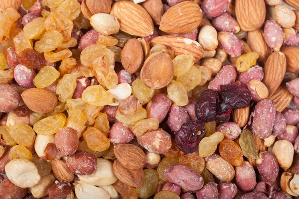 Background Mixed Nuts Raisins — Stock Photo, Image