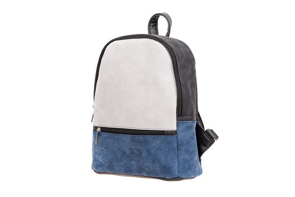 Weißblaues Leder Moderne Handtasche Rucksack Isoliert Auf Weiß Modetasche — Stockfoto