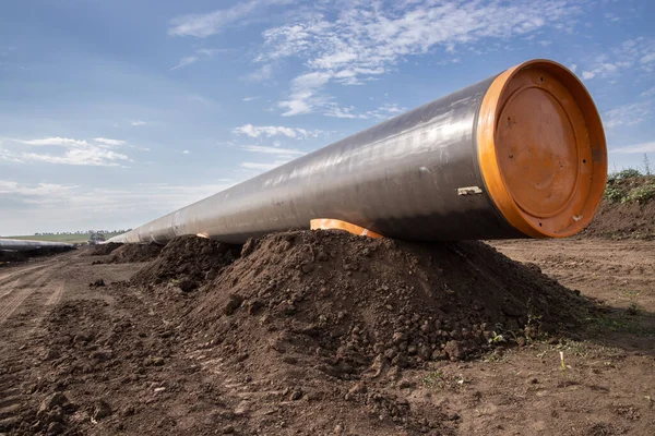 Будівництво Газопроводу Нафтопроводу Труби Зварюються Разом Будівництво Великого Конвеєра — стокове фото