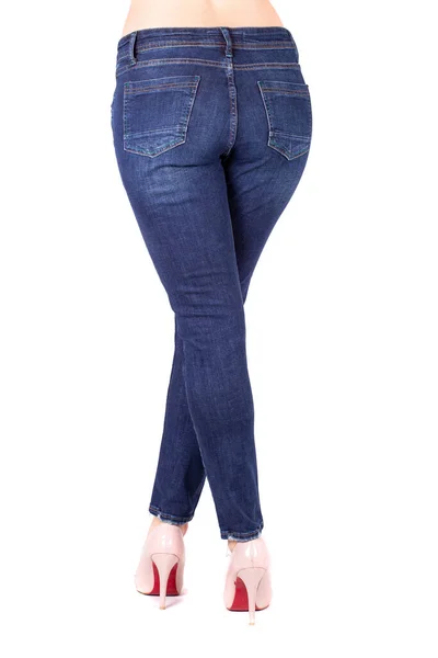 Sexy Woman Blue Jeans Fit Female Butt Blue Jeans Isolated — 图库照片