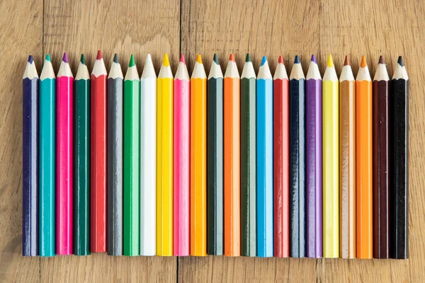 Close Multicolored Pencils Wooden Background — Stock Photo, Image