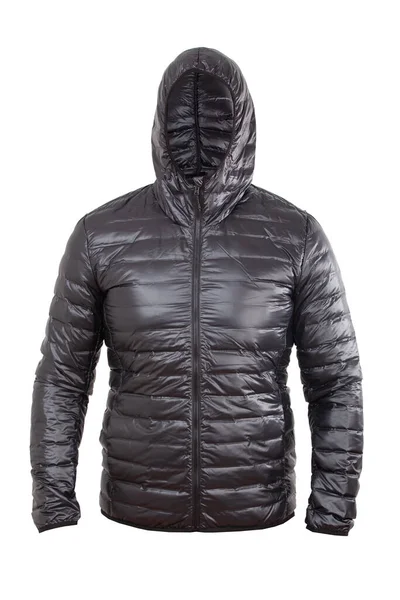 Chaqueta Invierno Deportiva Negra Para Hombre Aislada Blanca —  Fotos de Stock