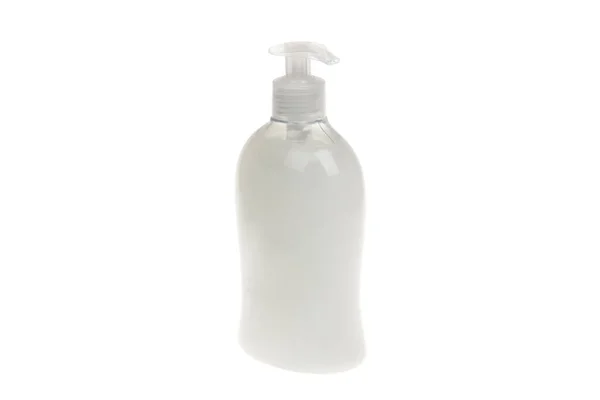 Frasco Plástico Com Sabão Líquido Isolado Sobre Branco — Fotografia de Stock