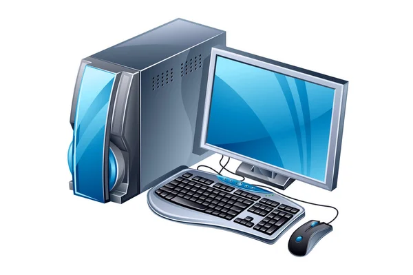 Desktop computer with keyboard and mouse — Stock Vector