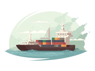 Container ship in sea clipart