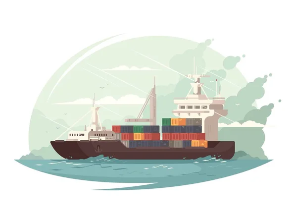 Container ship in sea — Stock Vector