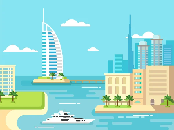 Dubai cidade skyline praia — Fotografia de Stock