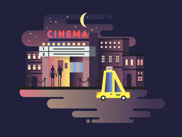 Cinema gebouw nacht — Stockvector