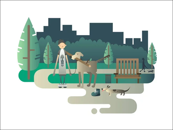 Pasear con un perro — Vector de stock