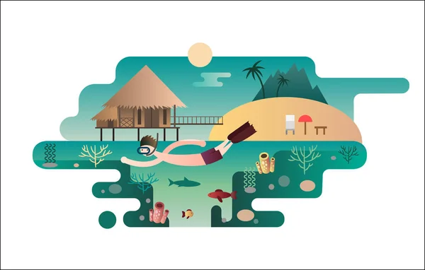 Playa isla diseño plano concepto — Vector de stock