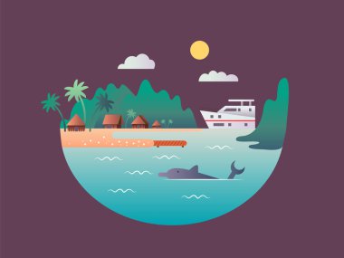 Yat, tropik kıyıların yakınında yüzüyor.