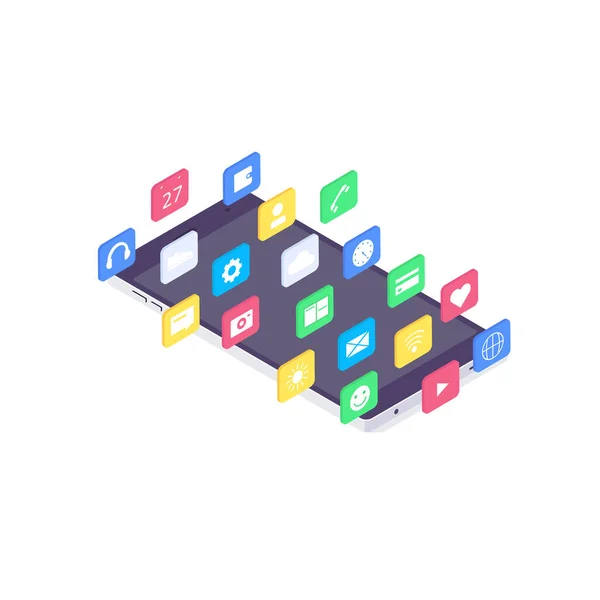 Isometric mobil uygulama düz uygulama tasarım kullanıcı arayüzü aygıtı simgesi akıllı telefon ekran gösterimi