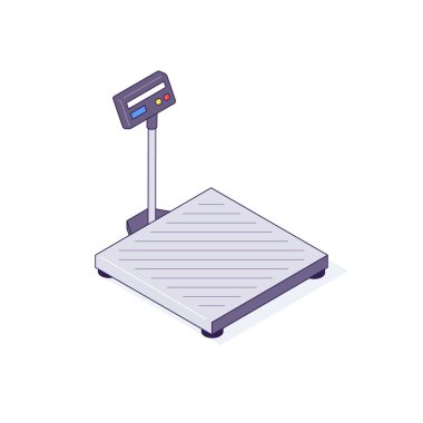 Kutular için Isometric terazi paletler kargo malları. Denge kutusu paleti vektör çizimi için ağırlık belirleyici