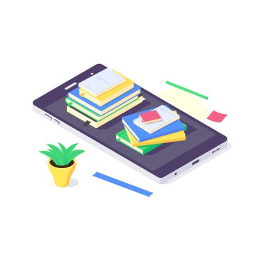 Isometric kitap eğitimi online çalışma bilgisi tasarım ağ öğrenme ve kitaplar web kütüphanesi çizimi