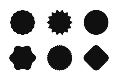 Yıldız patlaması çıkartması satışı için ayarlandı. Vektör rozet şekli tasarımı - daire ve yuvarlak patlama etiketi, fiyat teklifi promosyonu