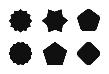 Yıldız patlaması çıkartması satışı için ayarlandı. Vektör rozet şekli tasarımı - yıldız ve yuvarlak patlama etiketi, fiyat teklifi promosyonu