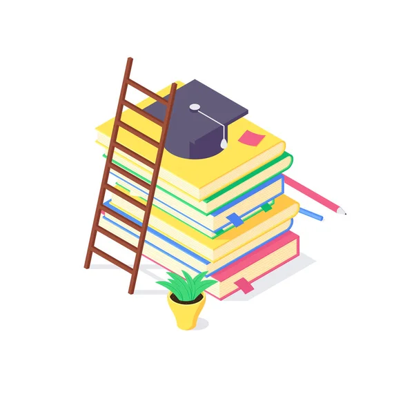 Isometric book university and school education science study universities teaching learn knowledge vector illustration — Stock Vector
