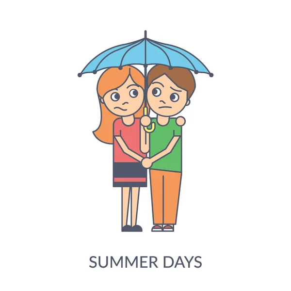 Summer Couple Cartoon Flat Vector Illustration Young Girl Boy Holding — Stock Vector
