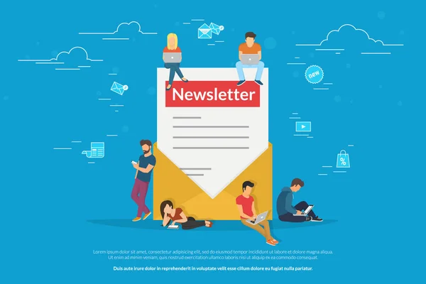 Enjoy with a newsletter and people sat on concept vector illustration — стоковый вектор
