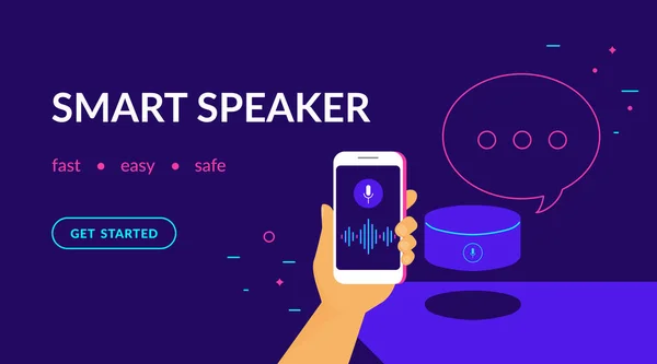 Altavoz inteligente, dispositivo de comando de voz con asistente virtual integrado — Vector de stock